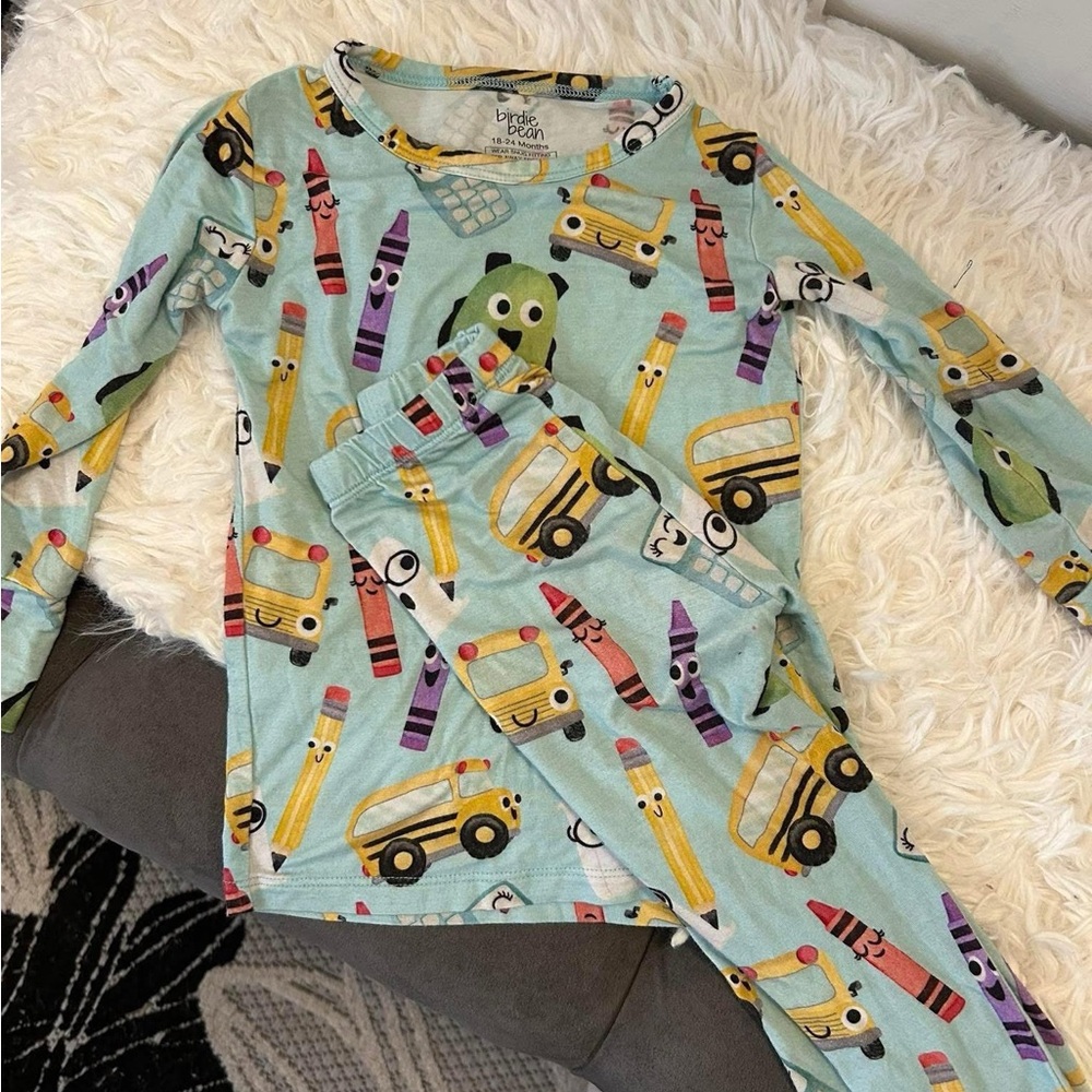 Blue and Yellow Long Sleeve Tee with Playful Pattern